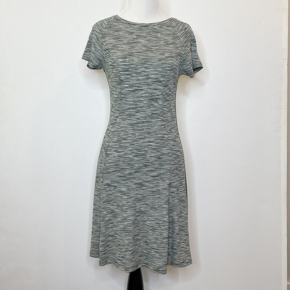 Topshop Green Striped Skater Stretch Dress